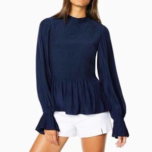 Ramy Brook Justine smocked satin blouse size large